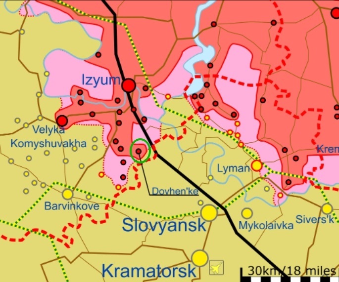 Мапа бойових дій на Ізюмському та Слов'янському напрямках станом на 00.00 15.05.22