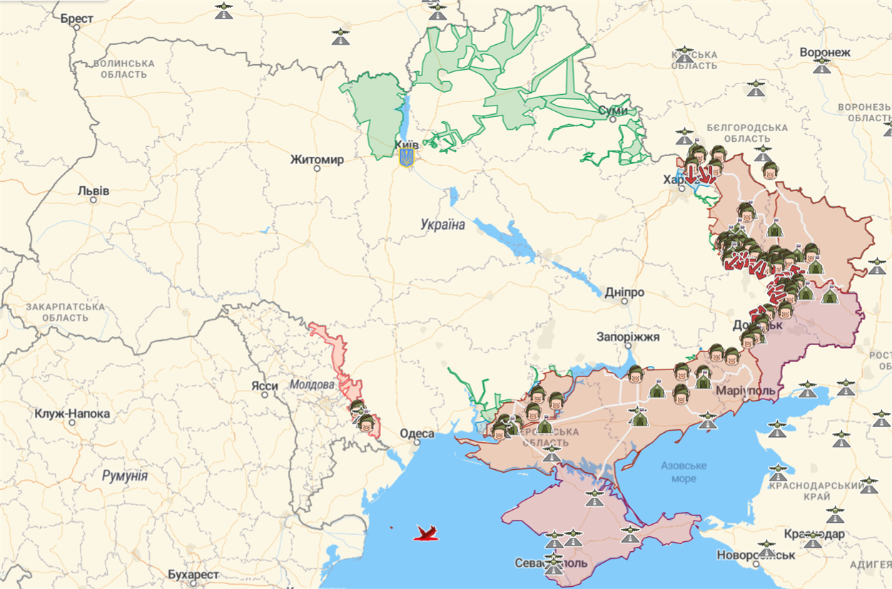 Карта бойових дій в Україні, 15 червня